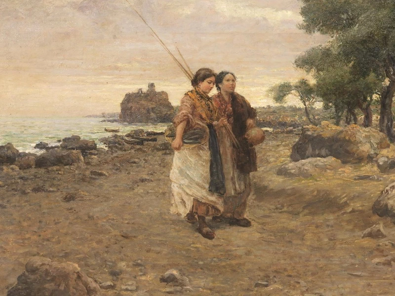 1863-Francesco Mancini Ardizzone - Paesaggio con due pescatrici